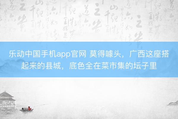 乐动中国手机app官网 莫得噱头，广西这座搭起来的县城，底色全在菜市集的坛子里