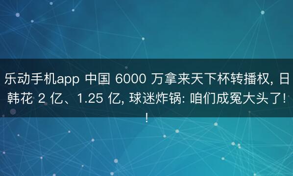 乐动手机app 中国 6000 万拿来天下杯转播权， 日韩花 2 亿、1.25 亿， 球迷炸锅: 咱们成冤大头了!
