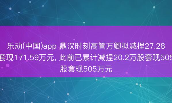 乐动(中国)app 鼎汉时刻高管万卿拟减捏27.28万股套现171.59万元, 此前已累计减捏20.2万股套现505万元